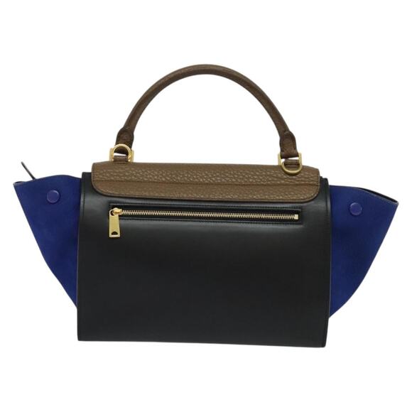 CELINE Trapeze Hand Bag Leather Beige Gold Blue - Picture 3 of 13